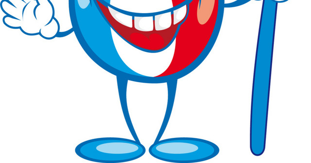 三色牙膏卡通笑容蓝色牙刷矢量图素材