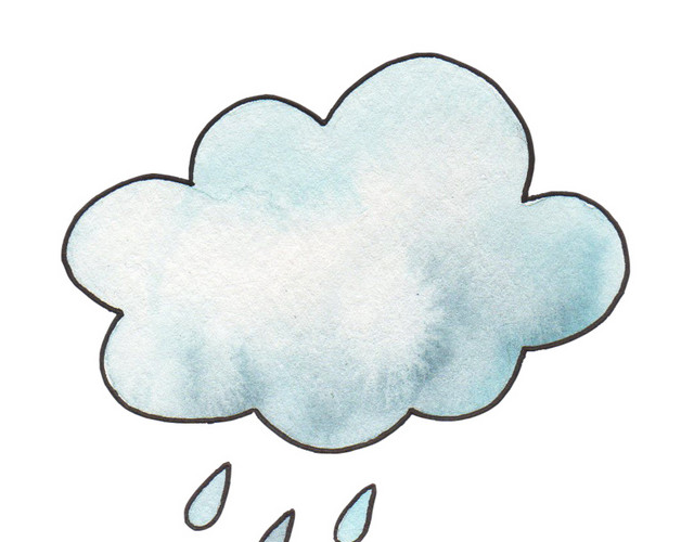水彩水墨云朵下雨素材