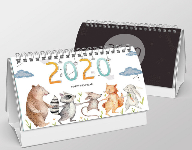 2020年卡通动物可爱风日历台历