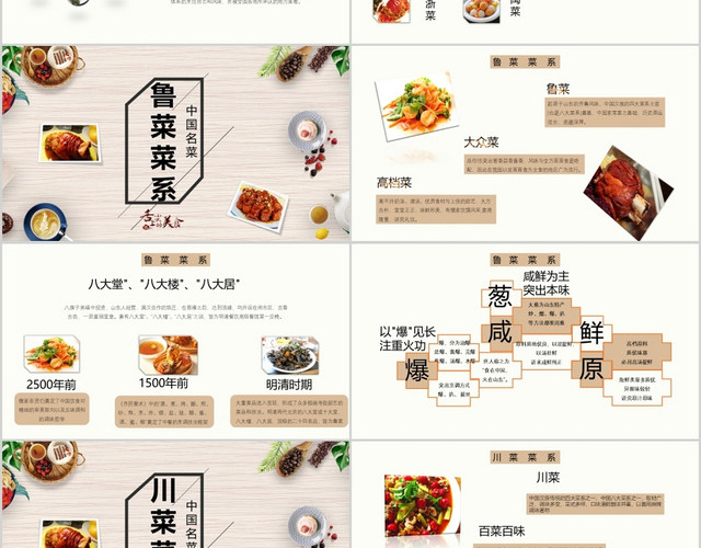 中国美食八大菜系舌尖上的美食介绍讲解课件PPT模板