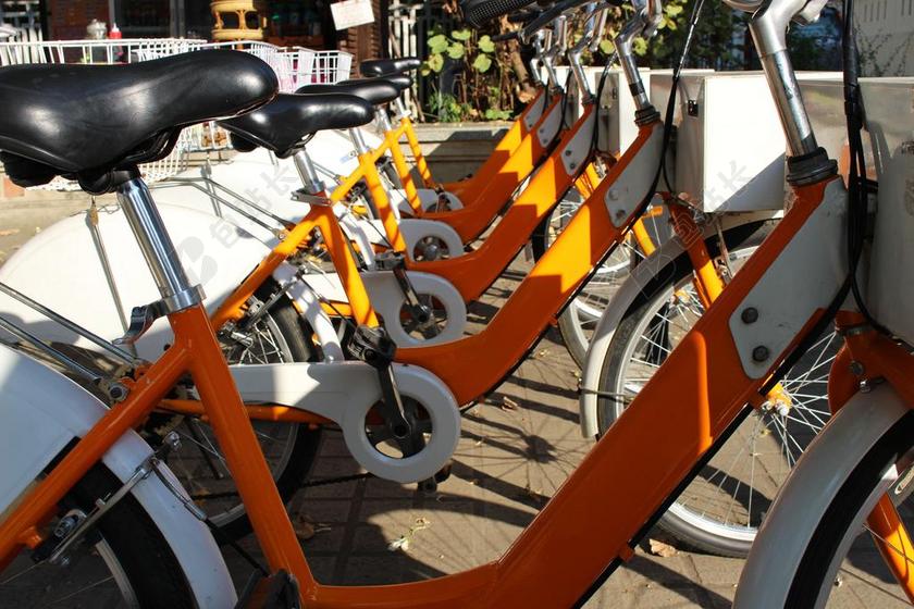 自行车街头的黄色单车背景图片