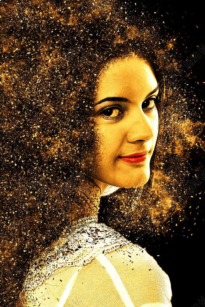 美丽的金色女子回眸一笑背景图片