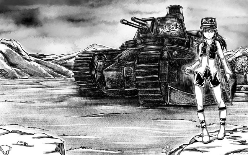 黑白动漫漫画游戏原画设定坦克背景图片