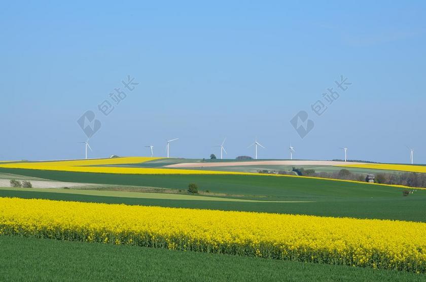 风力涡轮机 颜色 蓝色 平原