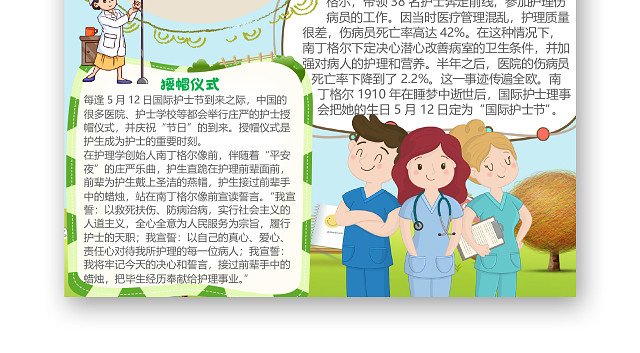蓝色清新风竖版512国际护士节小报手抄报WORD模板