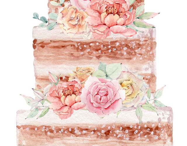 彩铅婚礼花朵多层蛋糕