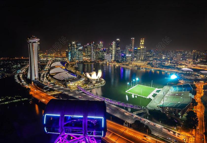 新加坡 新加坡摩天观景轮 鱼尾狮公园 长时间曝光 滨海湾金沙 结构