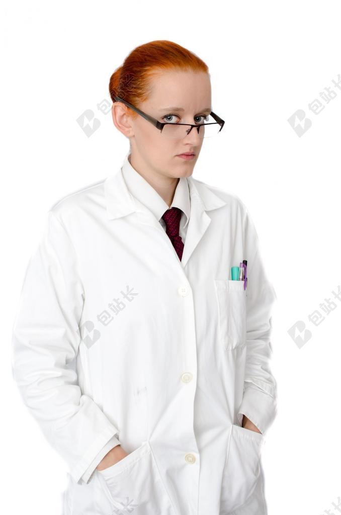 白色人肖像白衣女医生背景图片