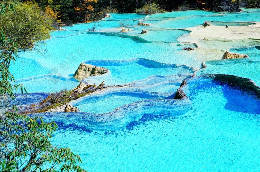 黄龙 五光十色 秋天 秤 国家公园 中国 池 自然 编队