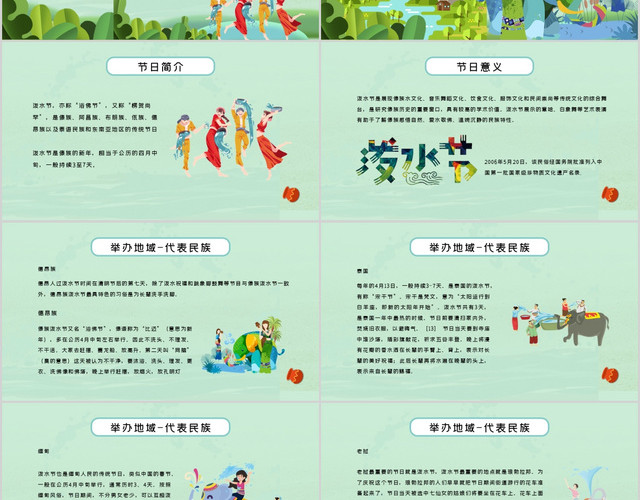 清新简洁泼水节中国少数民族传统节日介绍节日庆典PPT模板