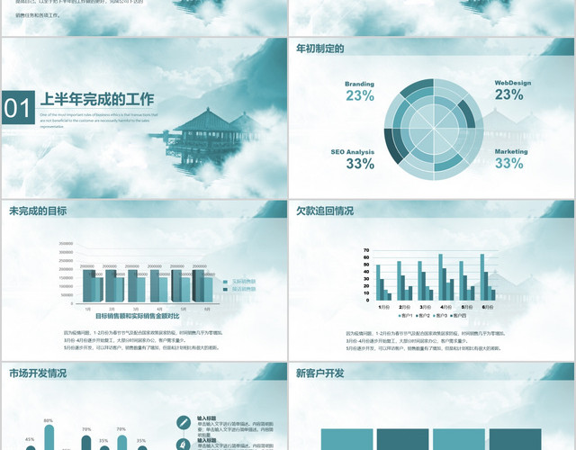 中国水墨风销售部门半年工作总结介绍展示销售工作总结PPT模板