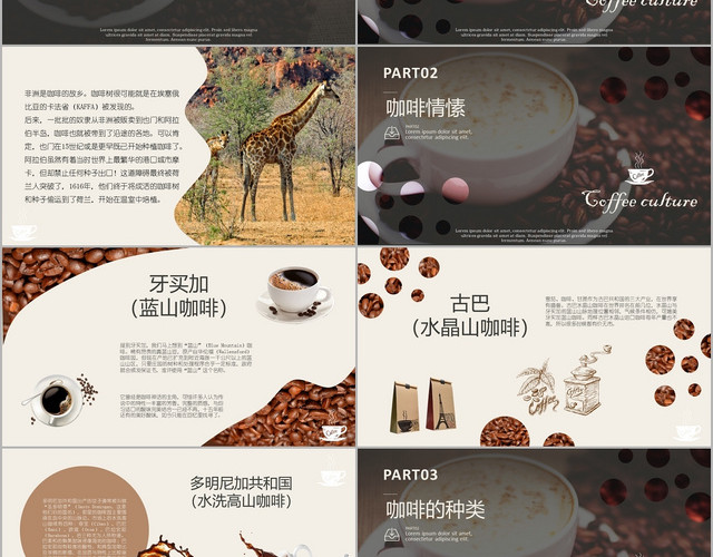 简约商务咖啡文化知识工艺介绍文化科普PPT模板