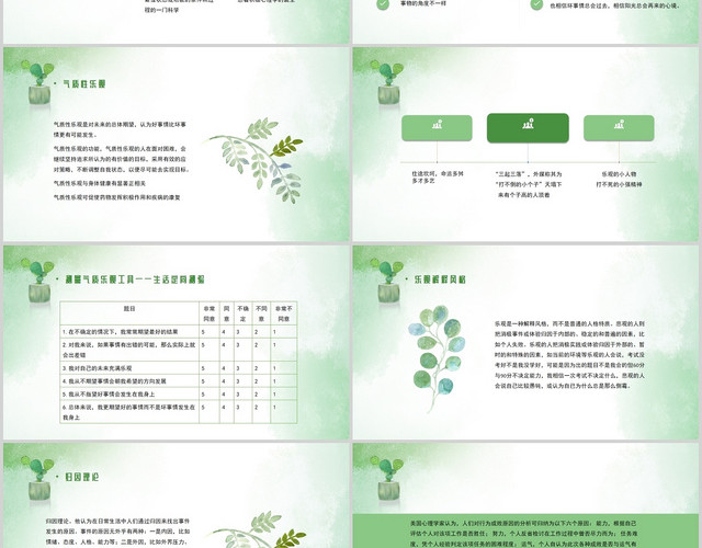 绿色小清新手绘植物积极心理学演讲课件PPT模板