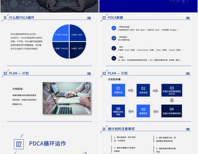 蓝色商务风PDCA循环管理公司团队管理PPT模板
