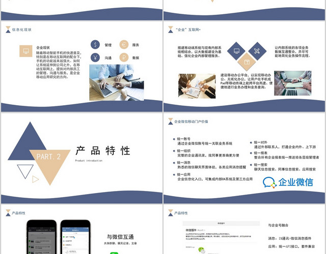 蓝白色简洁风商业计划书企业微信使用手册PPT模板