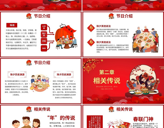 卡通新年除夕节日传统介绍PPT模板