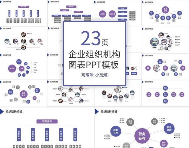 20套蓝紫色商务组织架构PPT图表合集PPT模板