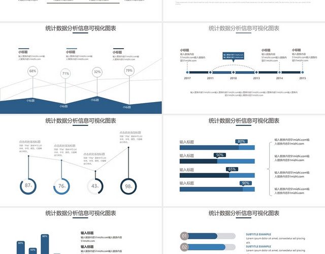蓝色商务通用数据分析可视化PPT图表集模板财务分析可视化图表