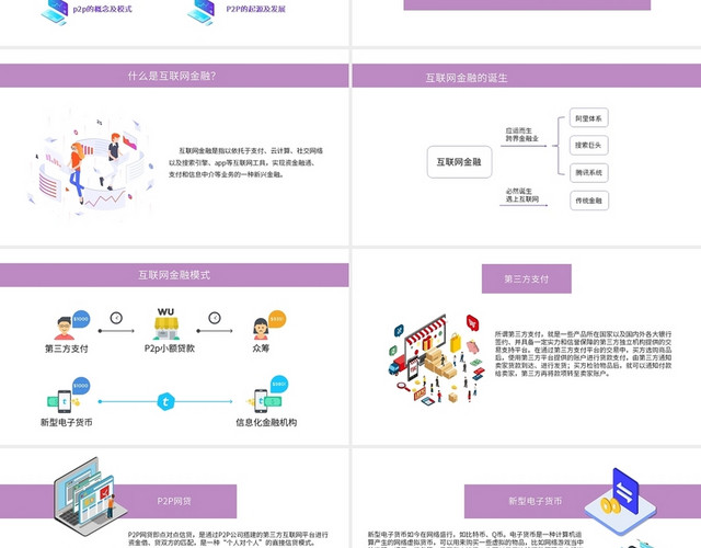 紫色系小清新简约风互联网金融行业介绍PPT模板