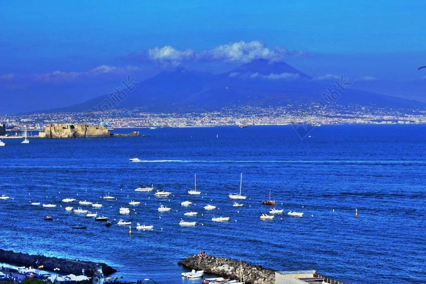 那不勒斯 海 维苏威火山 蓝色 海景 波尔图 意大利 西西里