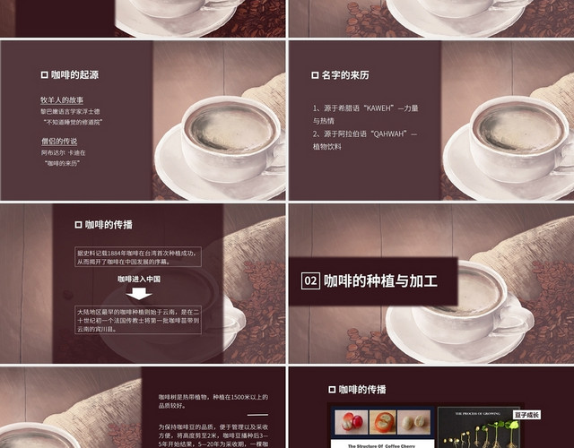 彩色插画咖啡文化行业分析PPT模板