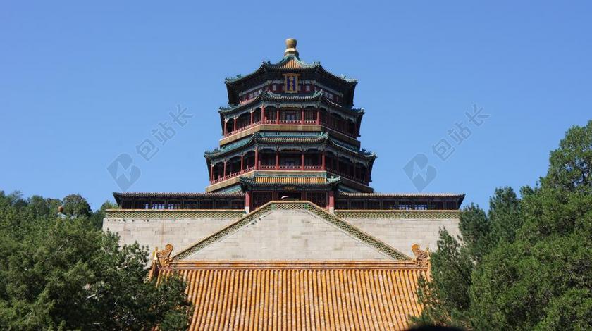建筑中式蓝天下的宫殿建筑设计景点背景图片