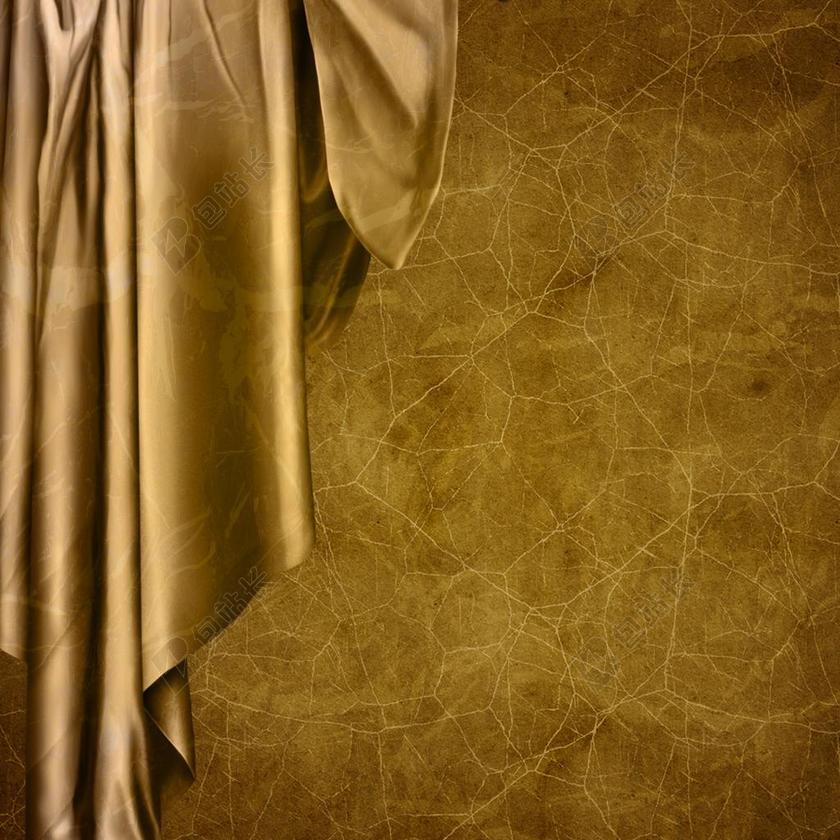 建筑金色帷幔后斑驳的墙壁背景图片