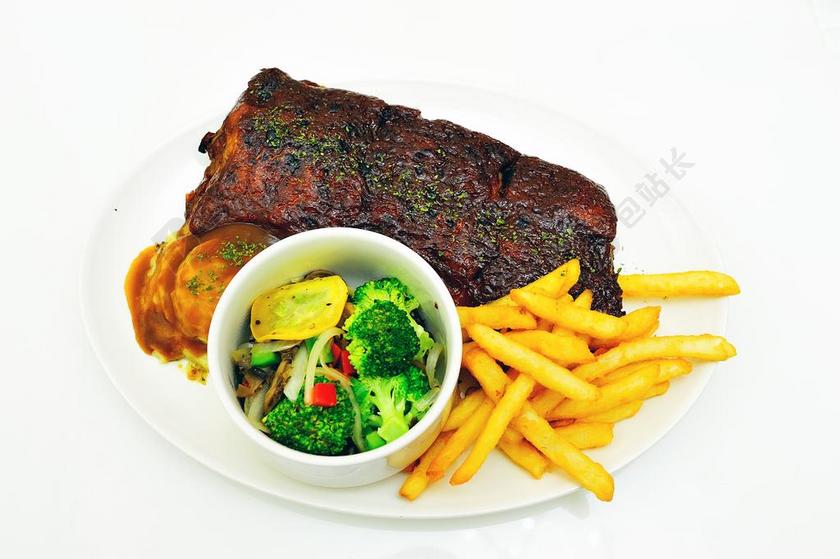 食物 西餐 用餐 波姆炸薯条 肉 烤 牛排 食品