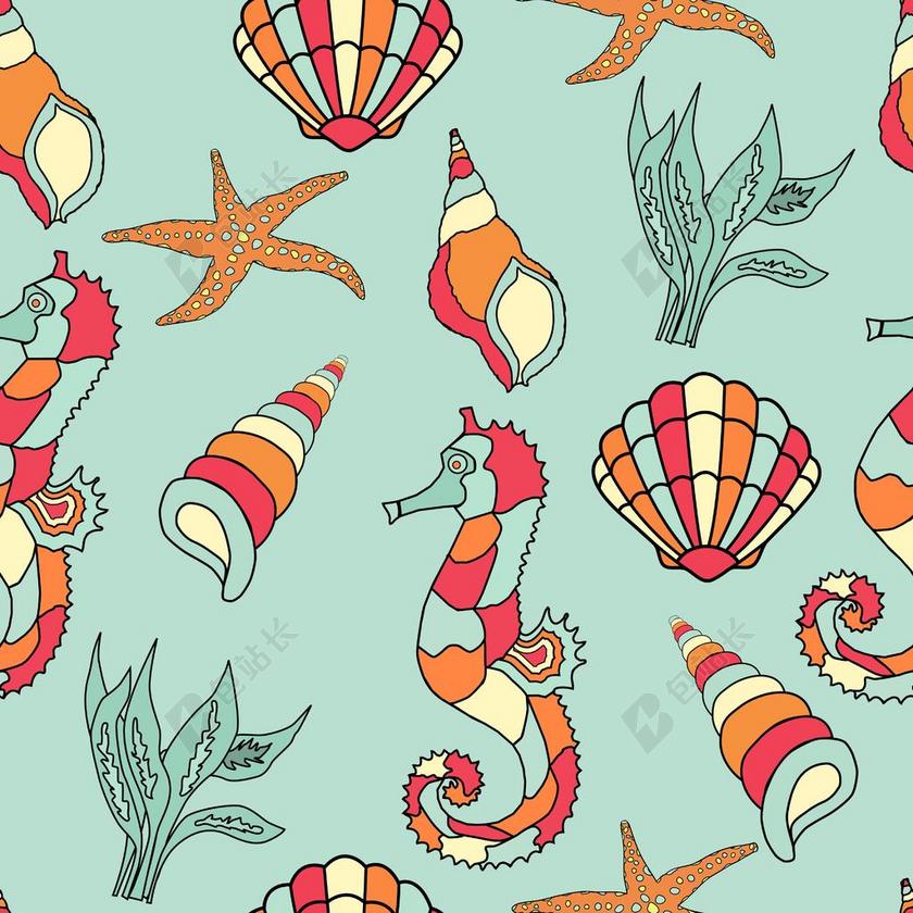 海马 贝壳 海星 外壳 海贝壳 壁纸 纸 背景 艺术 模式