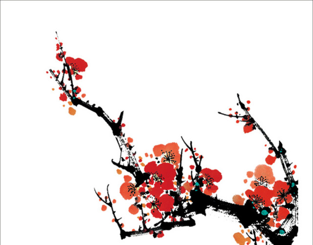 重阳节古风水墨中国风水彩花朵