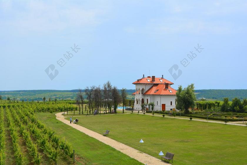 旅游田园气息田园房屋宣传背景图片