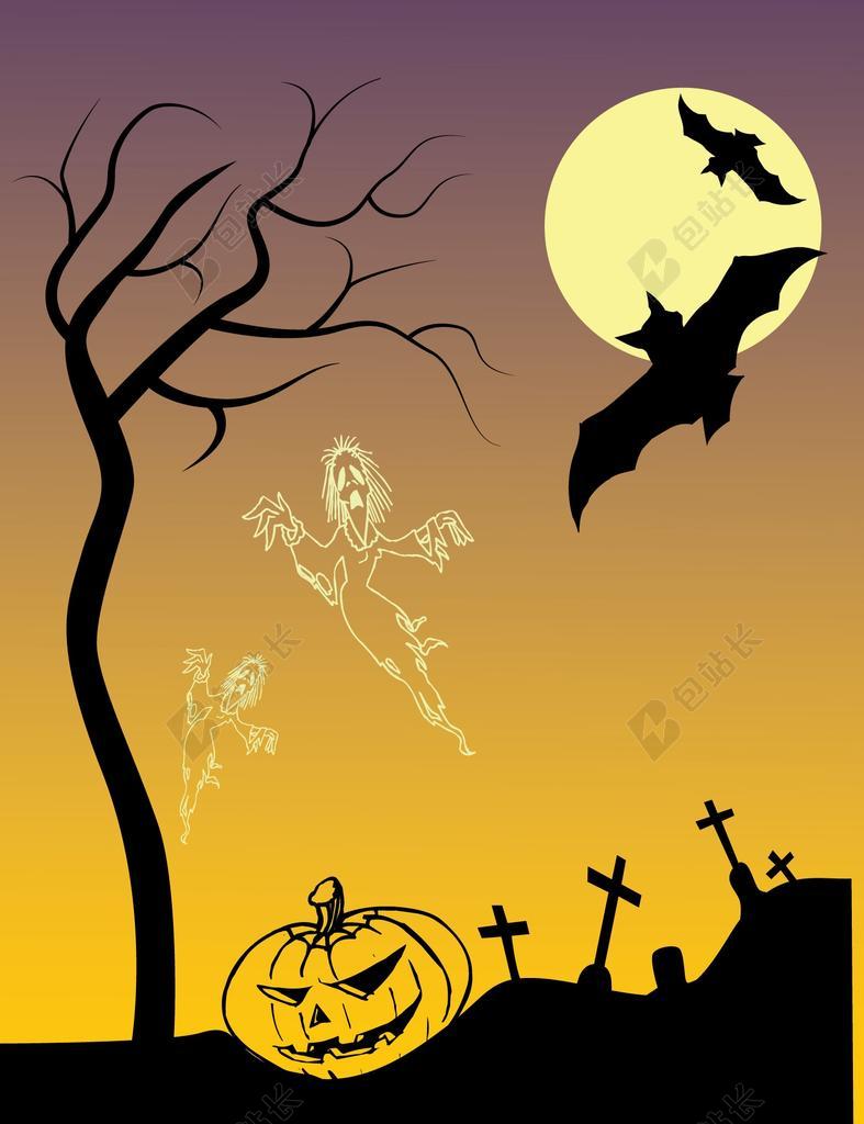 万圣节海报 图 可怕 南瓜 爬行 度假 夜 黑暗 鬼 恐怖