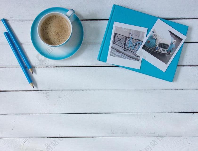 咖啡 铅笔 照片 办公桌 白