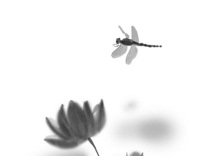 中国水墨手绘蜻蜓