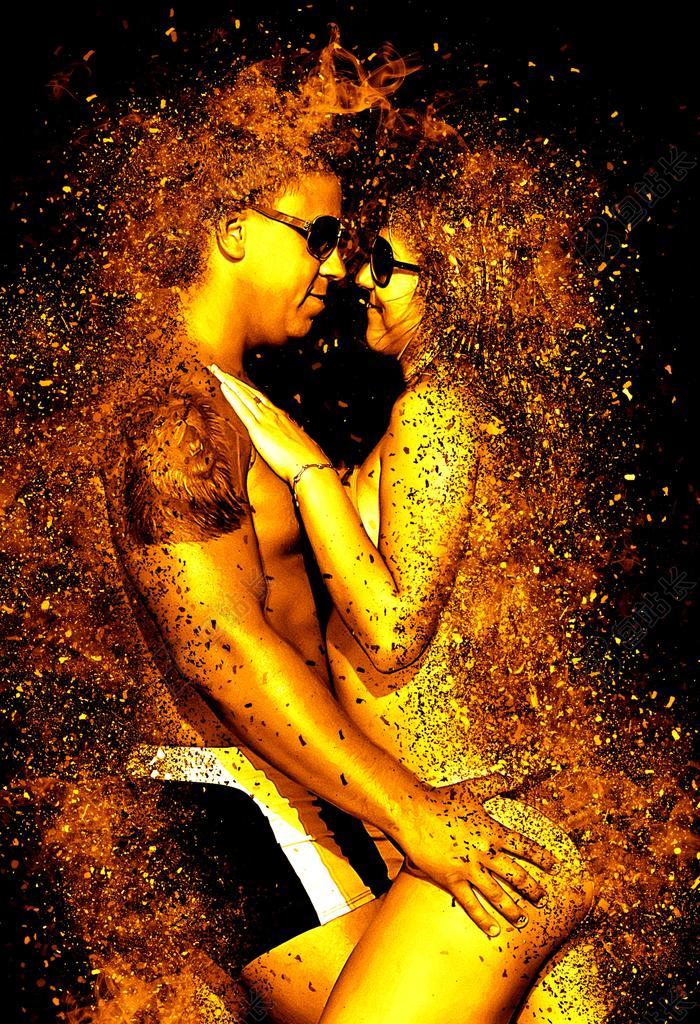 艺术时尚金粉模特情侣背景图片