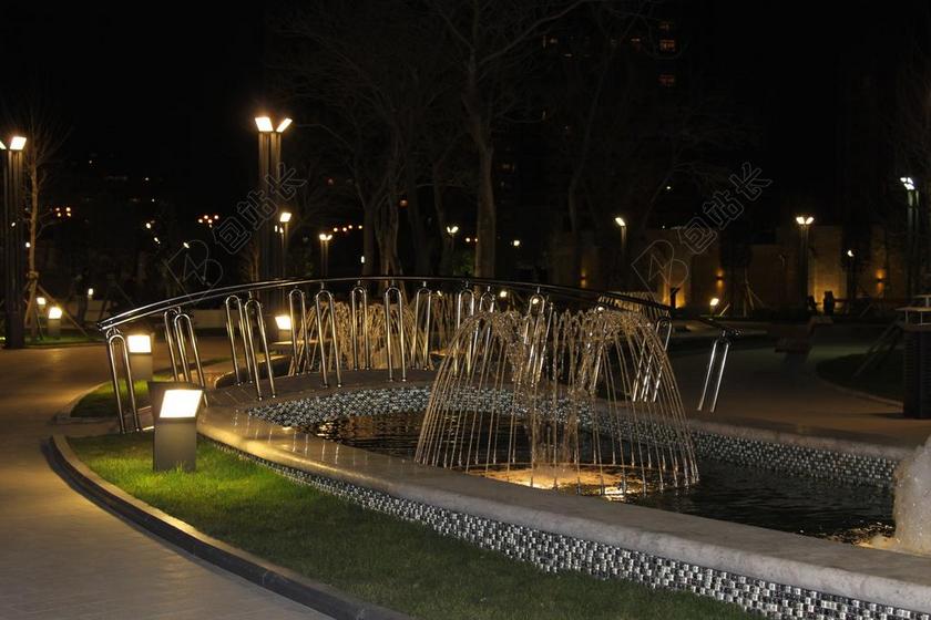 巴库 阿塞拜疆 夜 晚上 城市 喷泉 水 光 照明