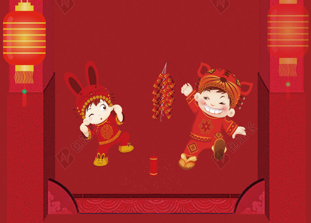 中国风红色喜庆猪年春节展板海报背景图