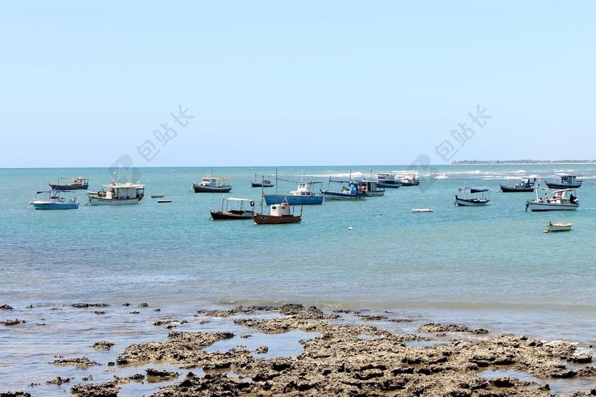 蓝色户外地平线航海渔船自然景观背景图片