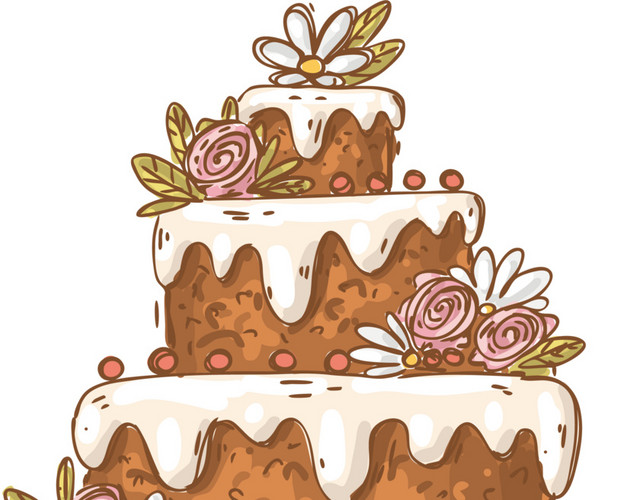 手绘卡通三层蛋糕婚礼蛋糕设计