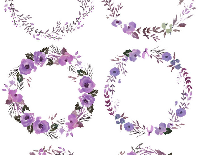 紫色清新花圈边框纹理
