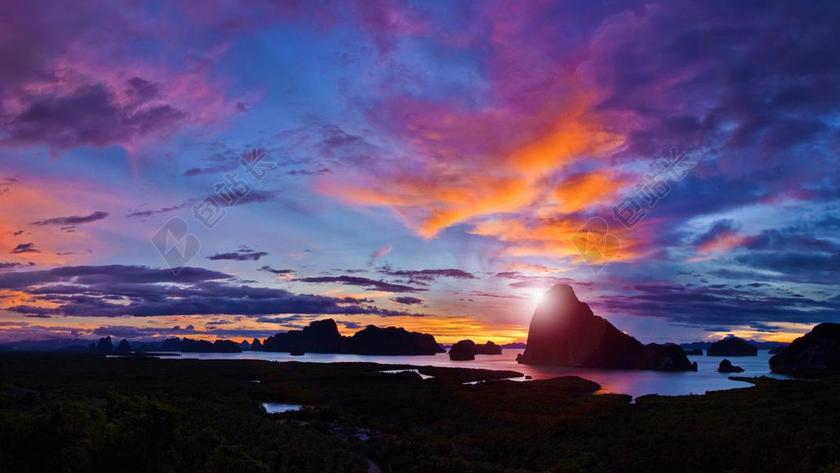 日出的天空 天空 湾 景观 岛 海边 天堂 日出