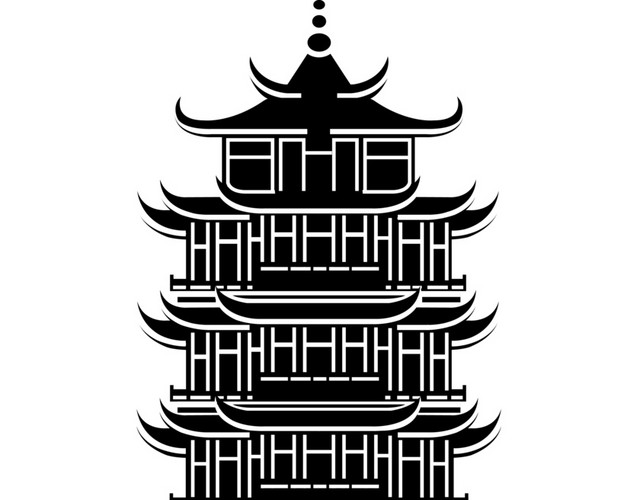 古现代中国建筑剪影矢量素材