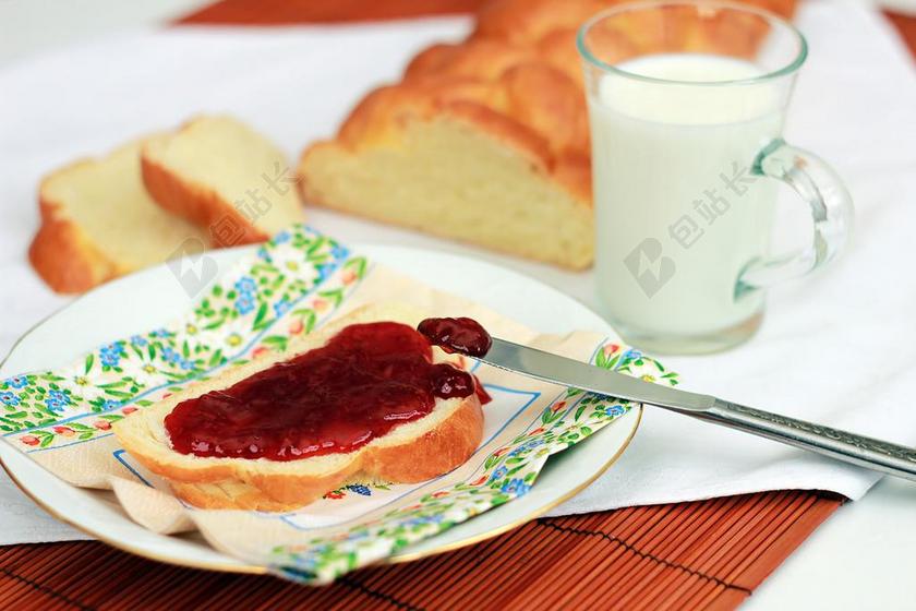 早餐 烤饼 果酱 牛奶 食品