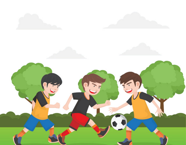 卡通少年踢足球运动素材图