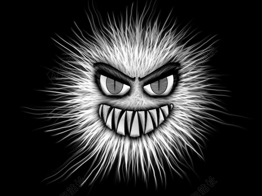 黑白色的病毒生物凶狠的露出锋利的毒牙注视别人背景图片