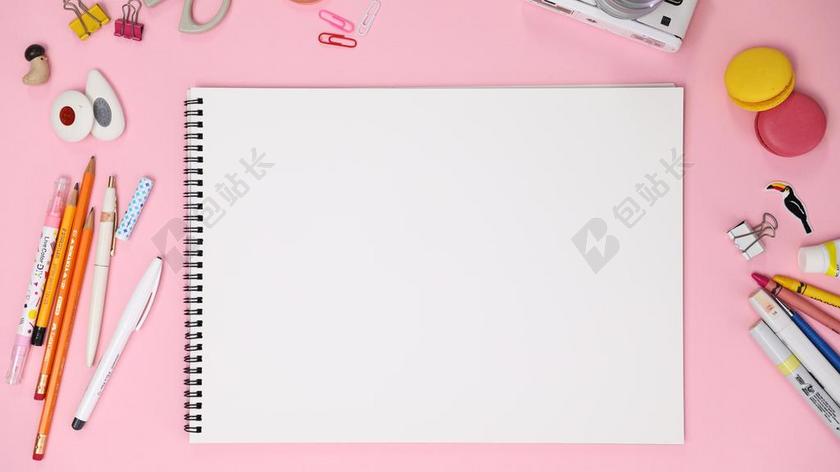 彩色艺术空白白纸和笔等艺术创作绘画背景图片