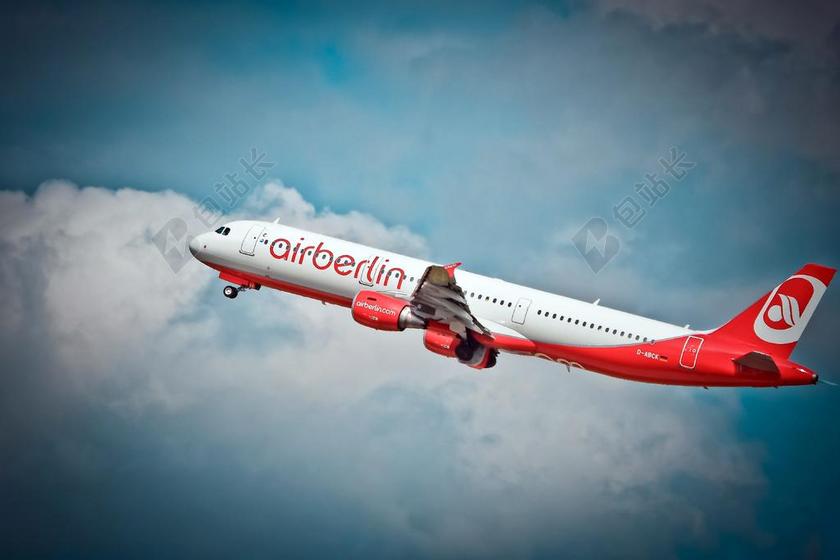 彩色航空现代蓝天中红白飞机航空飞机背景图片