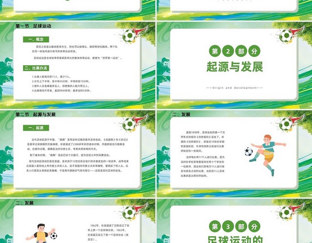 绿色水彩简约小学足球常识PPT模板