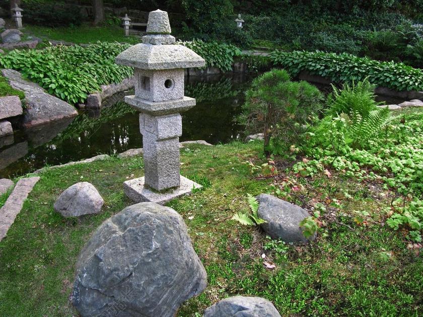 日本花园 石灯笼 公园 池 亚洲 文化 模仿 户外 科特卡