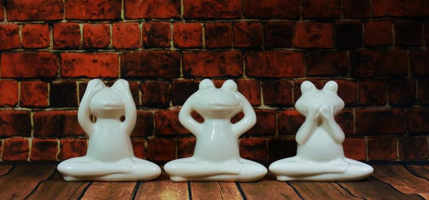 看不到 听不到 不要说话 青蛙 陶瓷 白 滑稽 乐趣